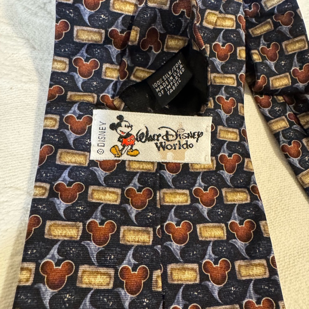 Disney Mickey Mouse Patterned Tie with Gold and Brown Accents Silk Made in USA